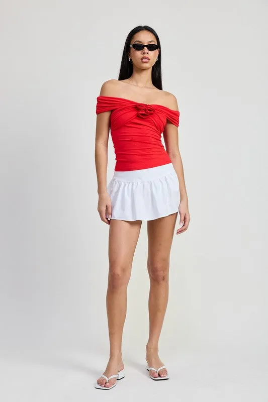 OFF SHOULDER ROSETTE TOP