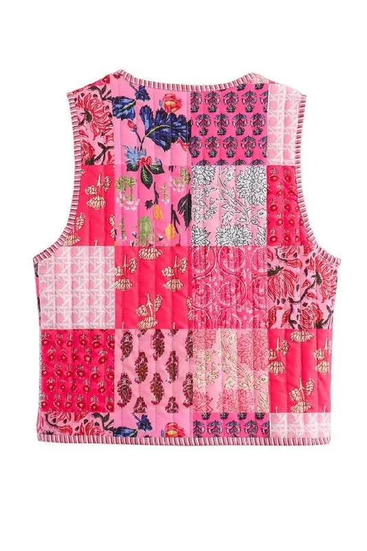 Patchwork Front Bow Quilted Vest
