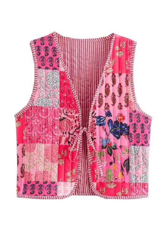 Patchwork Front Bow Quilted Vest