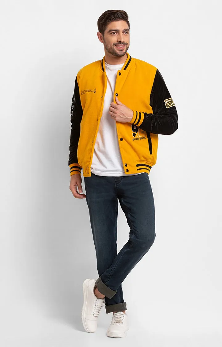 Spykar Mustard Yellow Cotton Full Sleeve Casual Jacket For Men