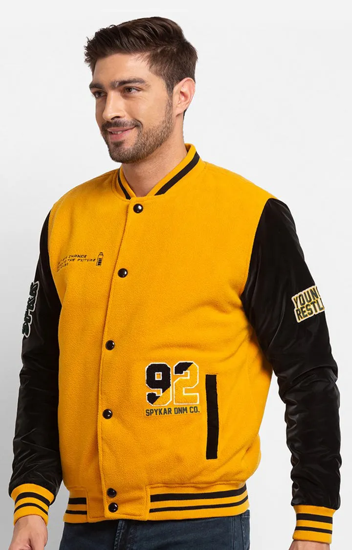 Spykar Mustard Yellow Cotton Full Sleeve Casual Jacket For Men