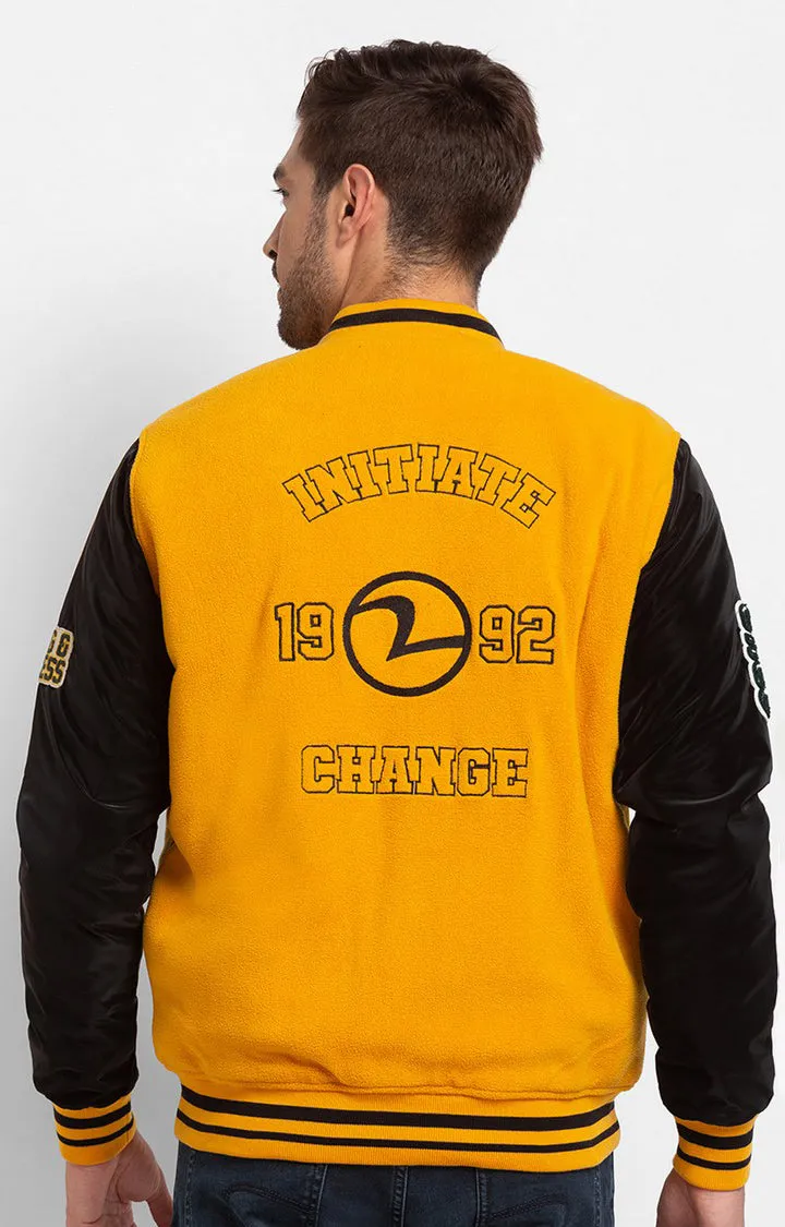 Spykar Mustard Yellow Cotton Full Sleeve Casual Jacket For Men