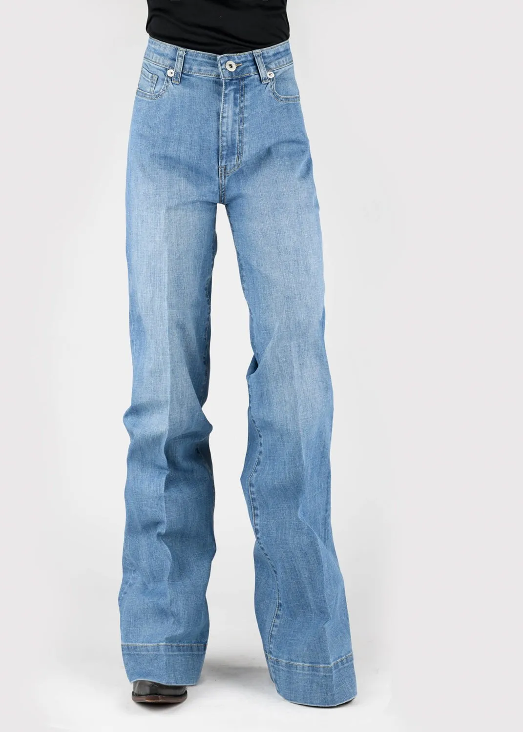 Stetson Womens 751 Wide Leg Diagonal Piece Blue Cotton Blend Jeans