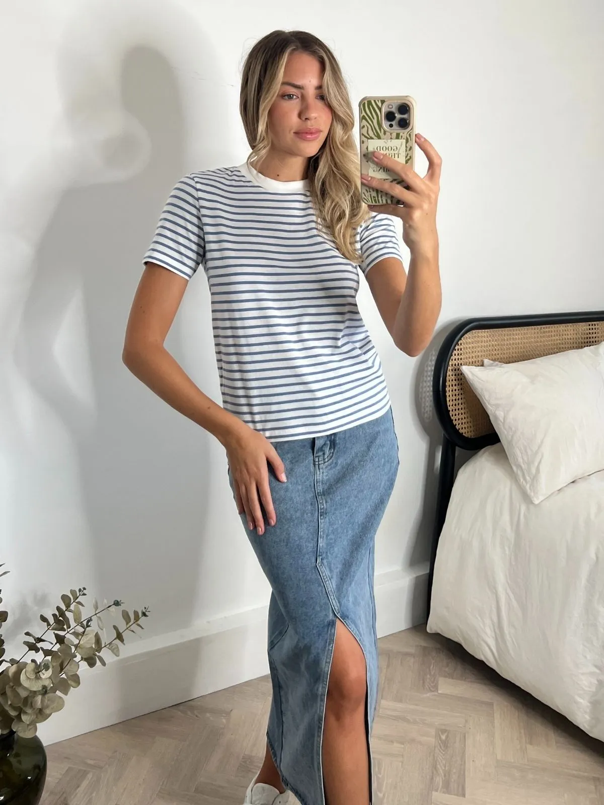 Stripe Blue and White Cotton T Shirt