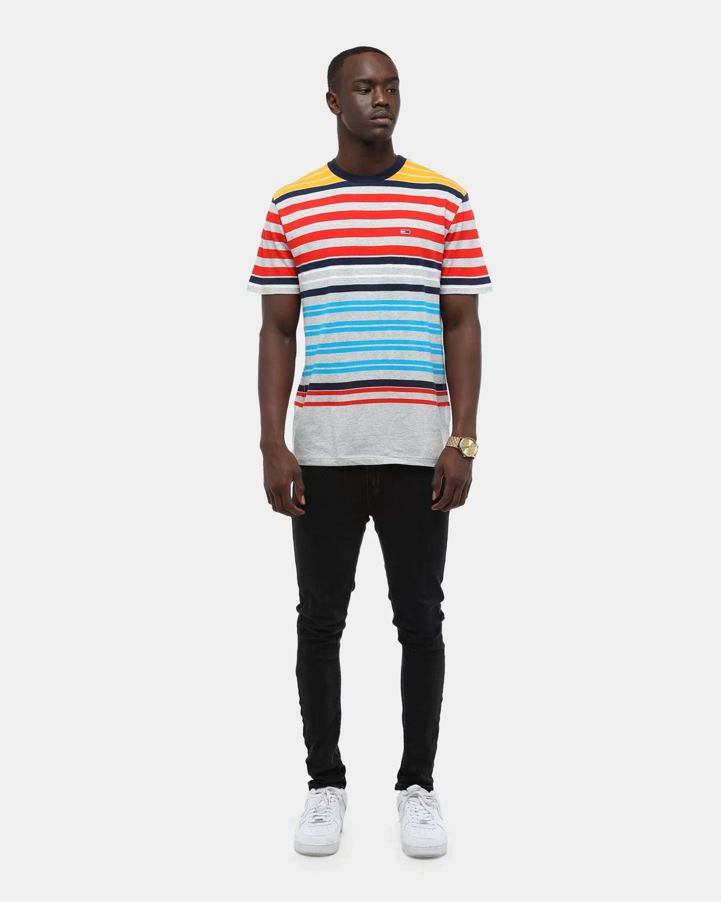 Tommy Jeans Men's TJM Multi Stripe T-Shirt Light Grey Heather/Multi