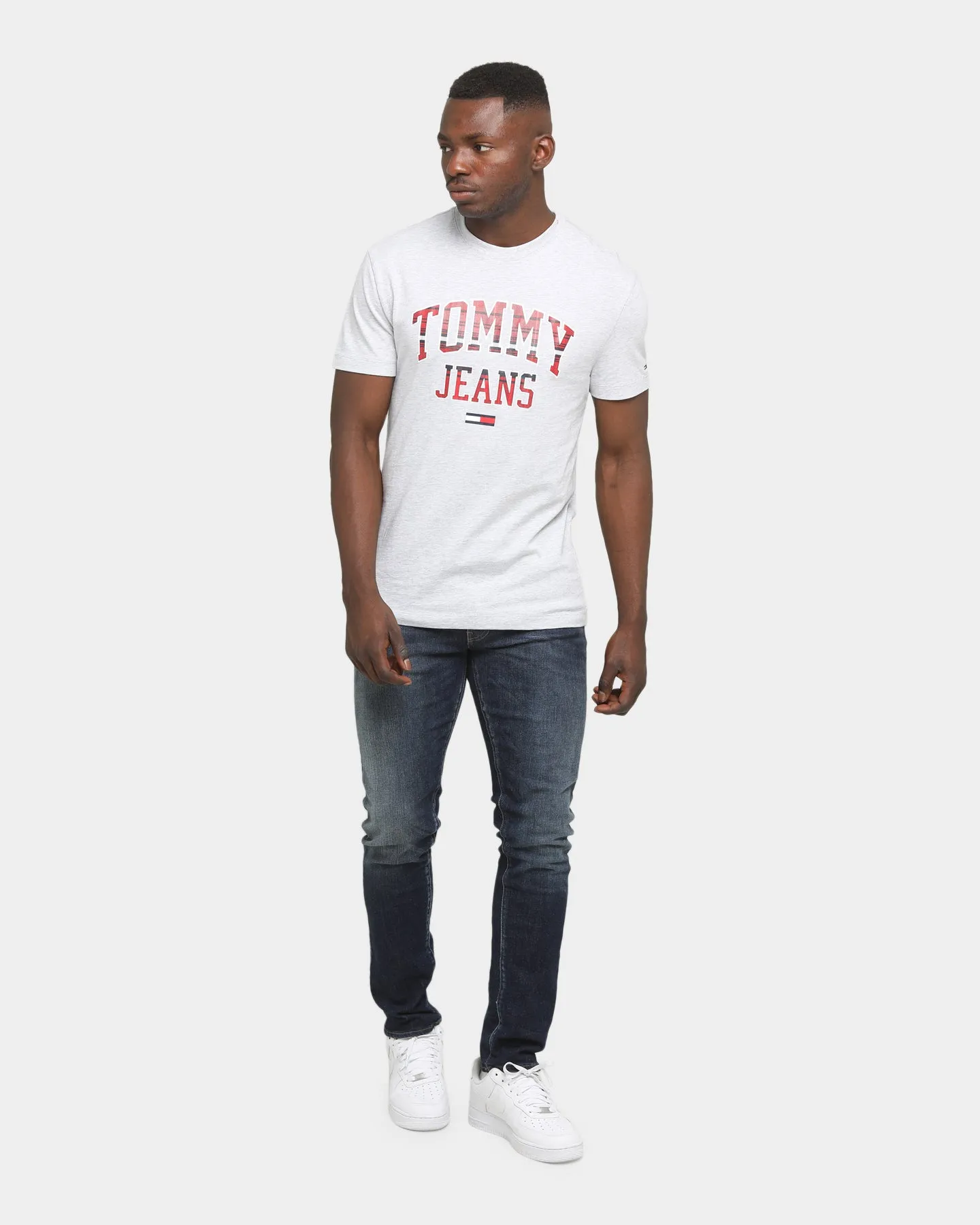 Tommy Jeans Plaid Collegiate T-Shirt Silver Grey Heather