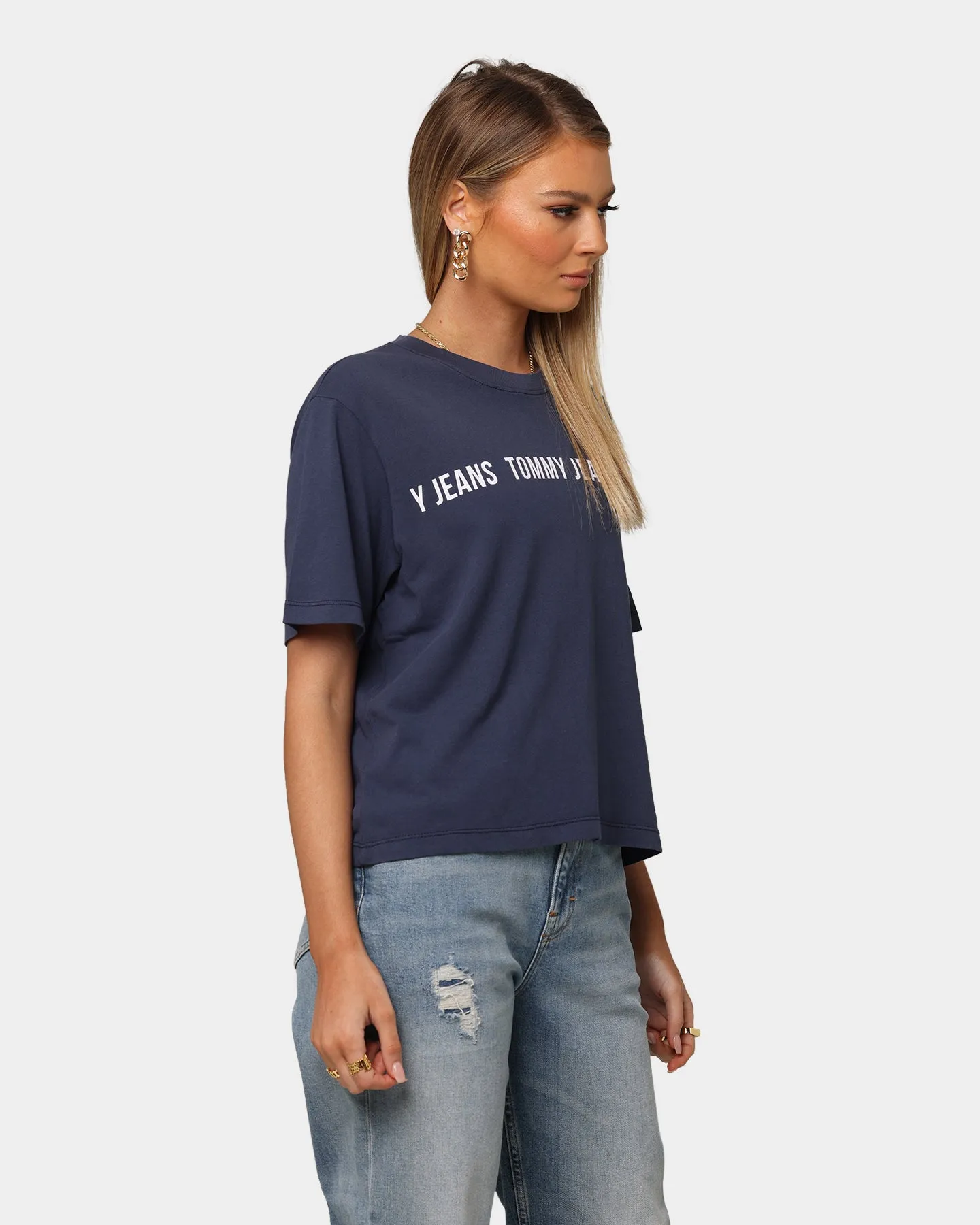 Tommy Jeans Women's Boxy Crop Tape T-Shirt Twilight Navy