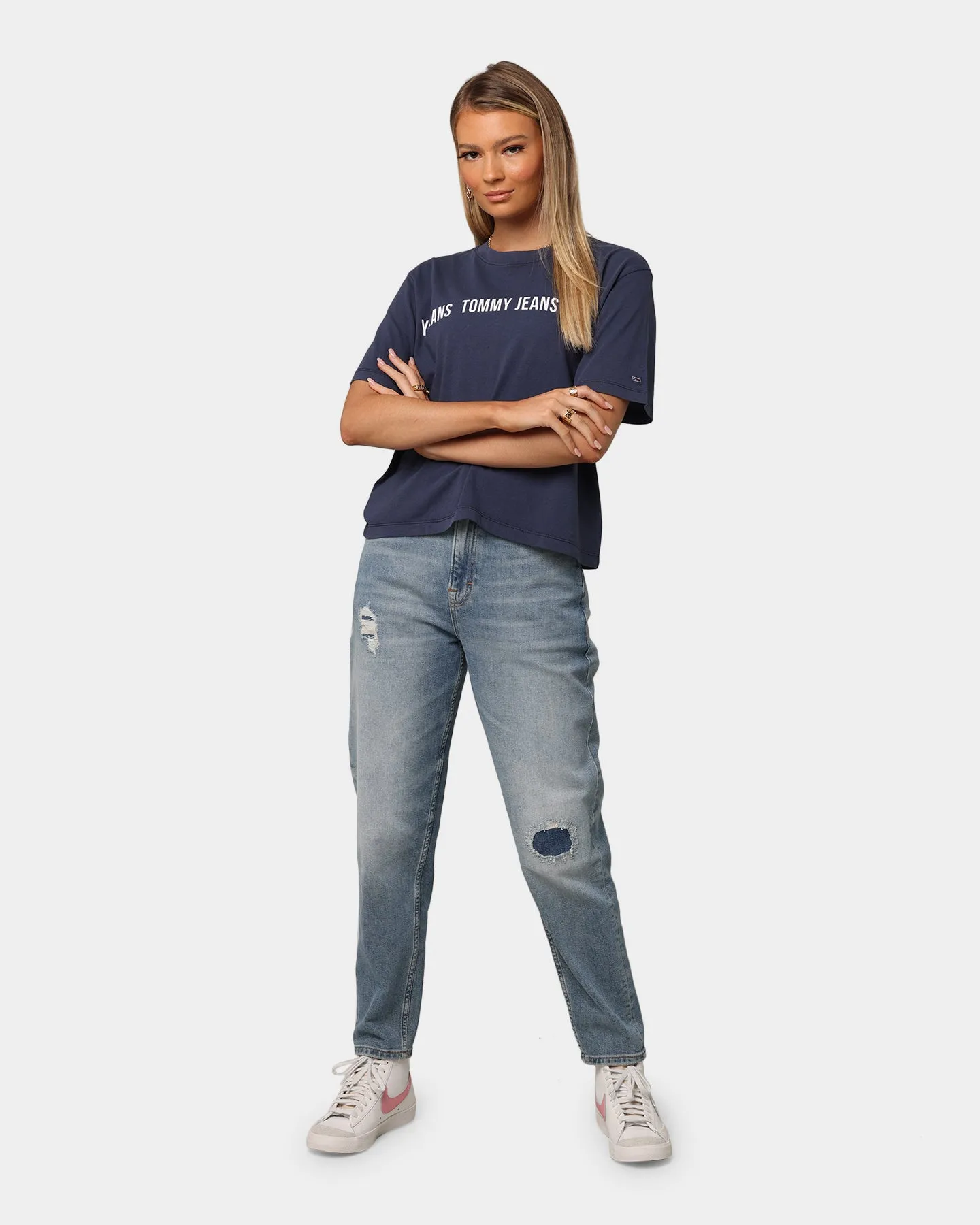 Tommy Jeans Women's Boxy Crop Tape T-Shirt Twilight Navy
