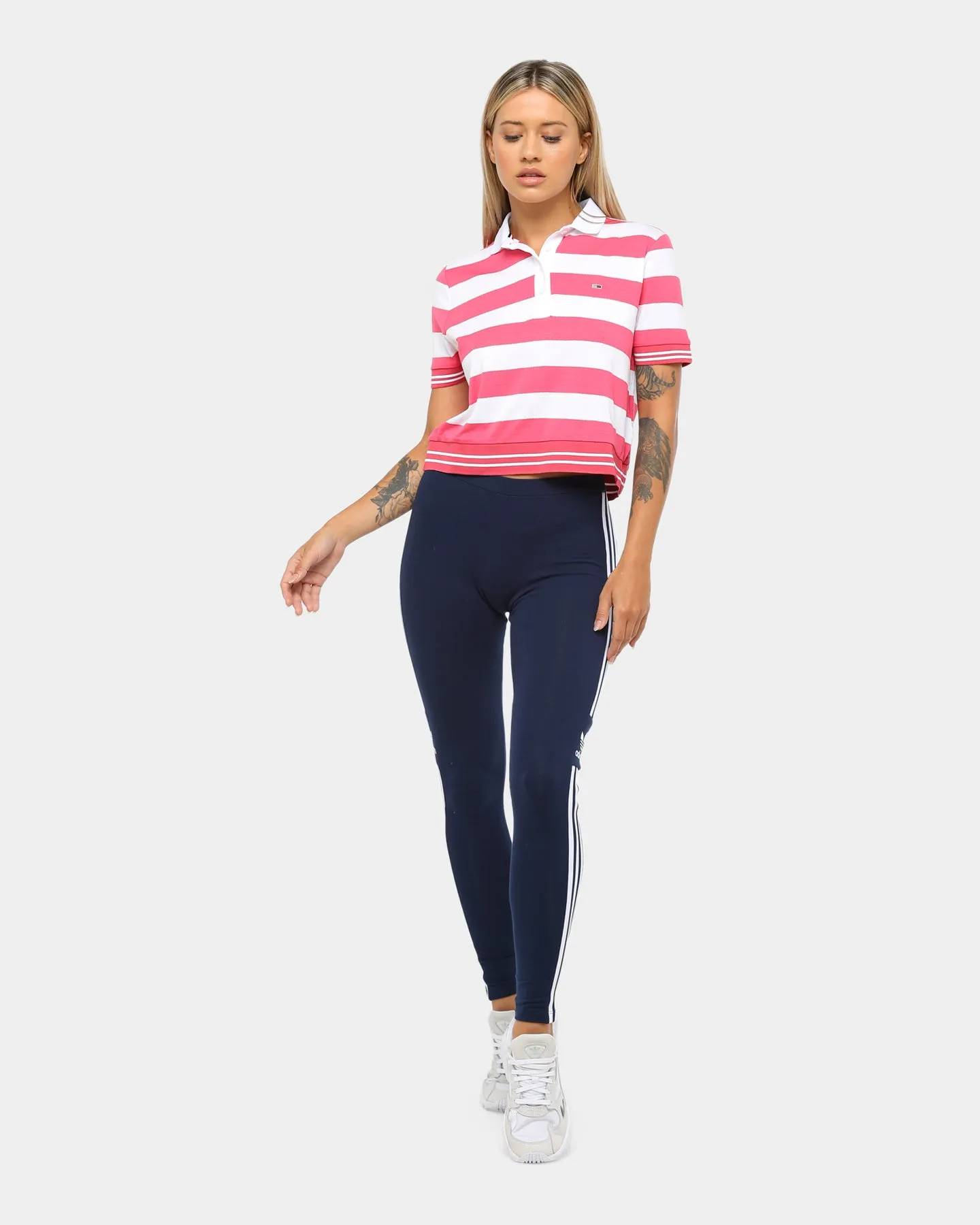 Tommy Jeans Women's TJW Bold Striped Polo Classic White/Claret Red