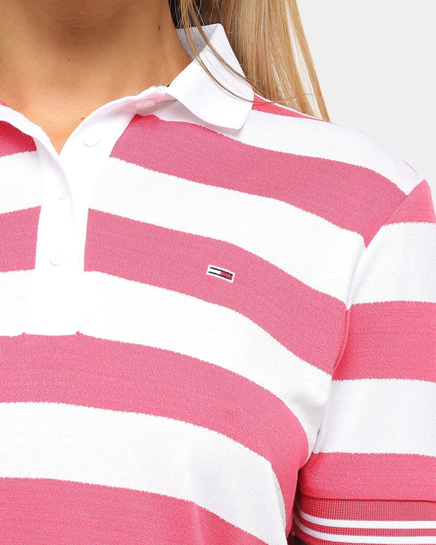 Tommy Jeans Women's TJW Bold Striped Polo Classic White/Claret Red