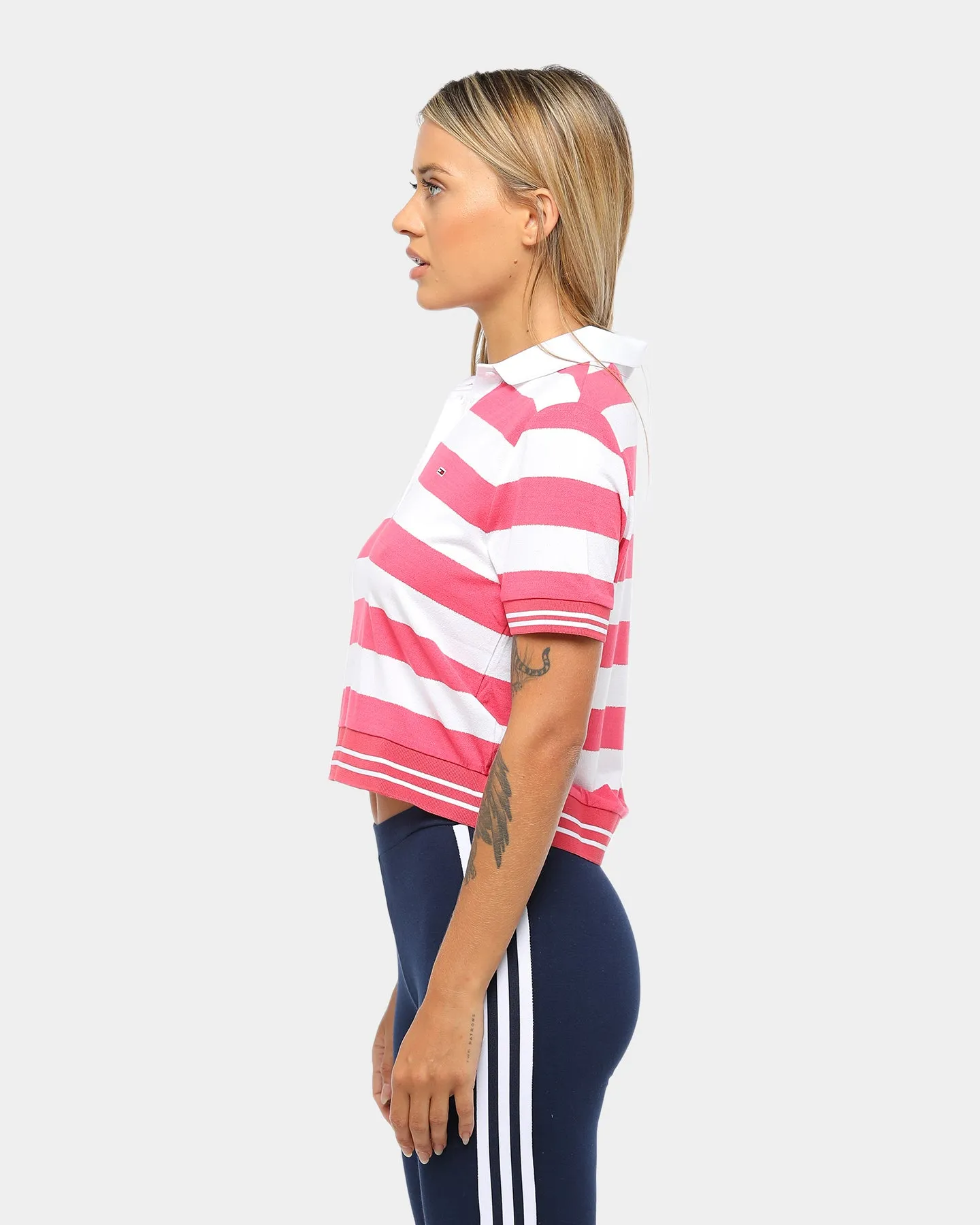 Tommy Jeans Women's TJW Bold Striped Polo Classic White/Claret Red