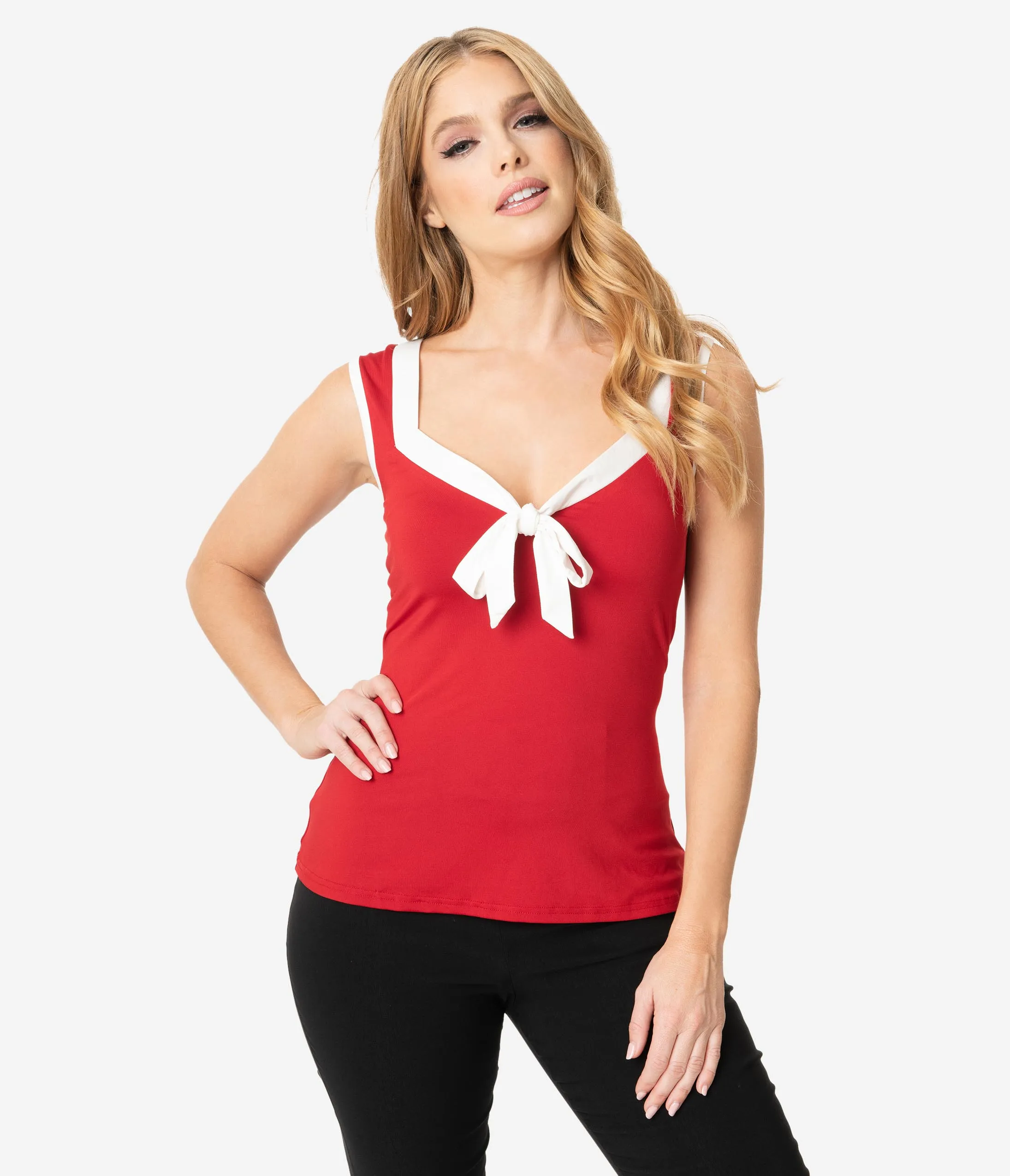 Unique Vintage Red & White Paulette Top