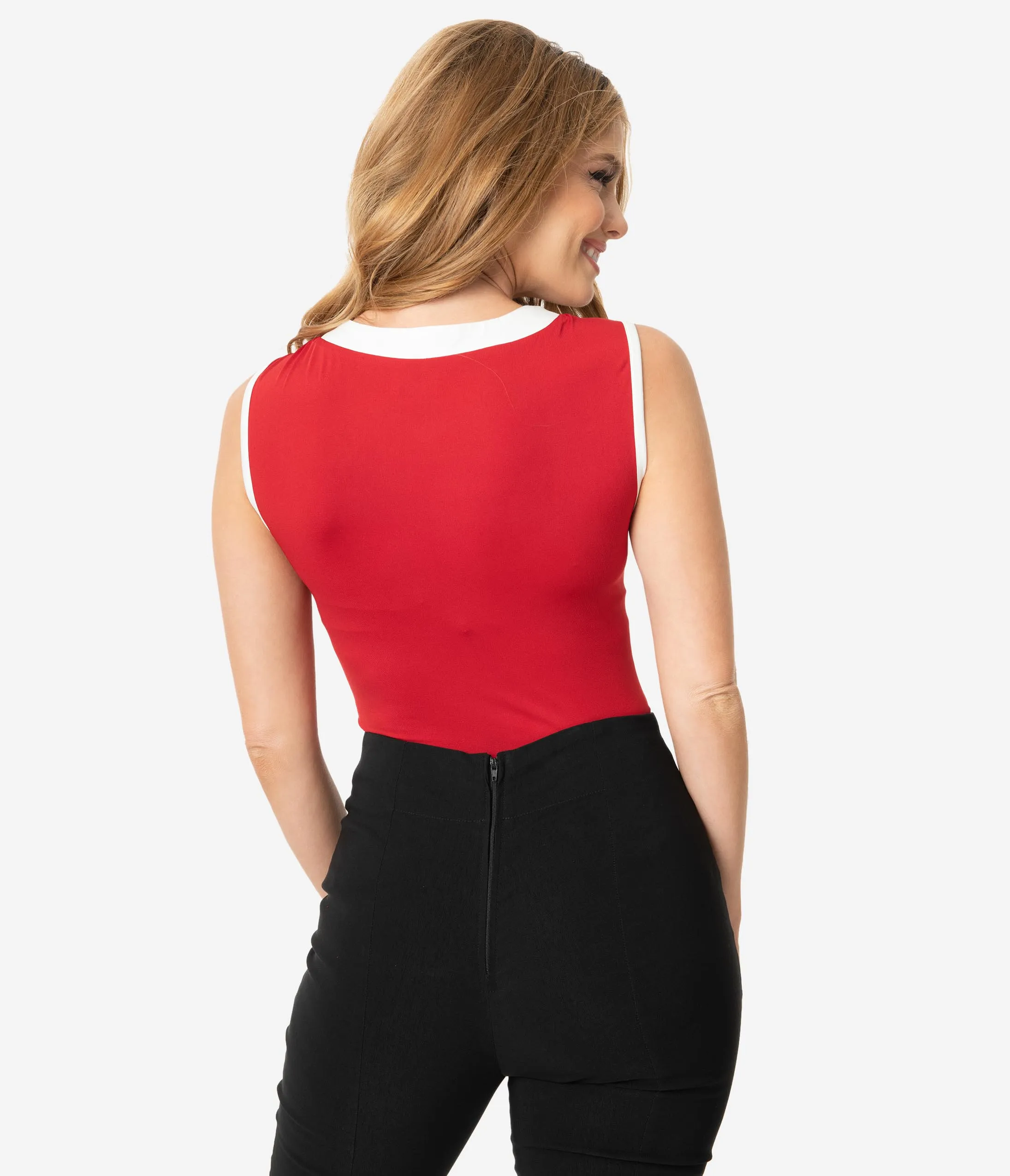 Unique Vintage Red & White Paulette Top