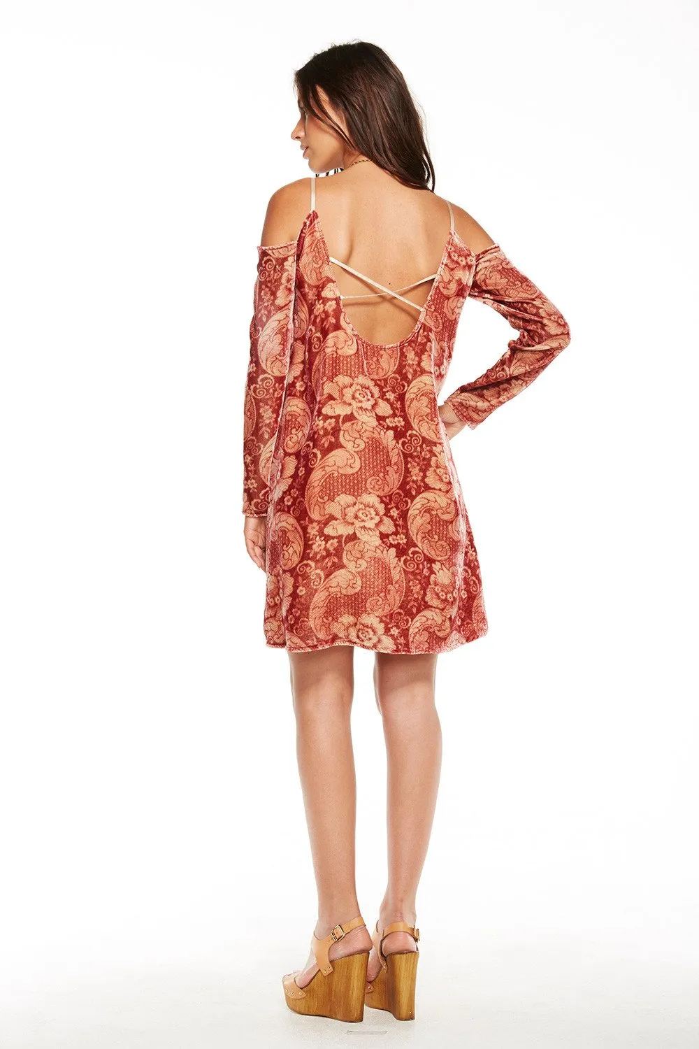 VELVET STRAPPY COLD SHOULDER DRESS