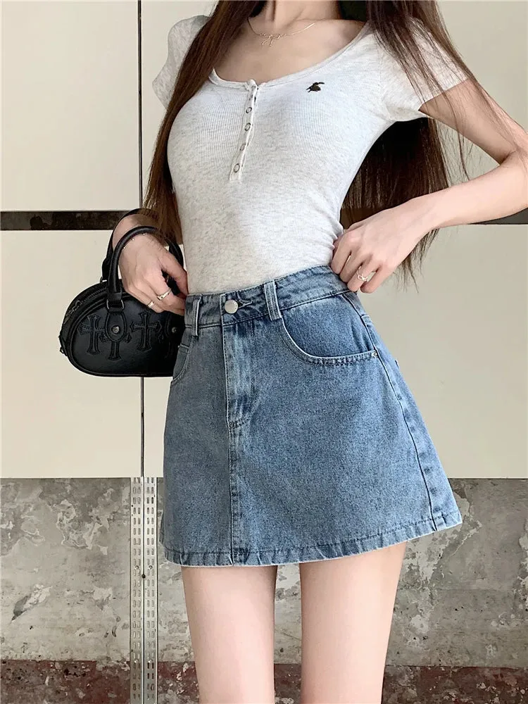 Waist Korean Summer Denim Fashion High Mini Vintage Style Skirt