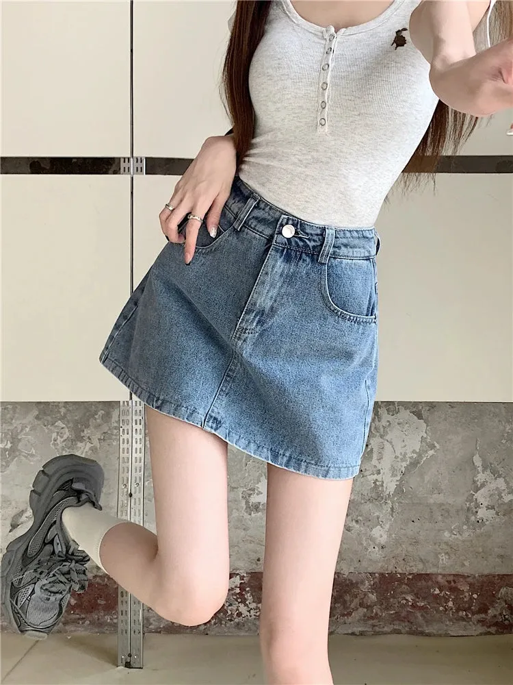 Waist Korean Summer Denim Fashion High Mini Vintage Style Skirt