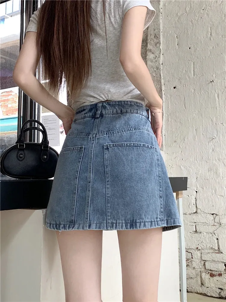 Waist Korean Summer Denim Fashion High Mini Vintage Style Skirt