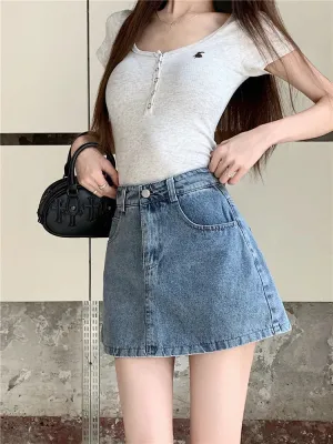 Waist Korean Summer Denim Fashion High Mini Vintage Style Skirt