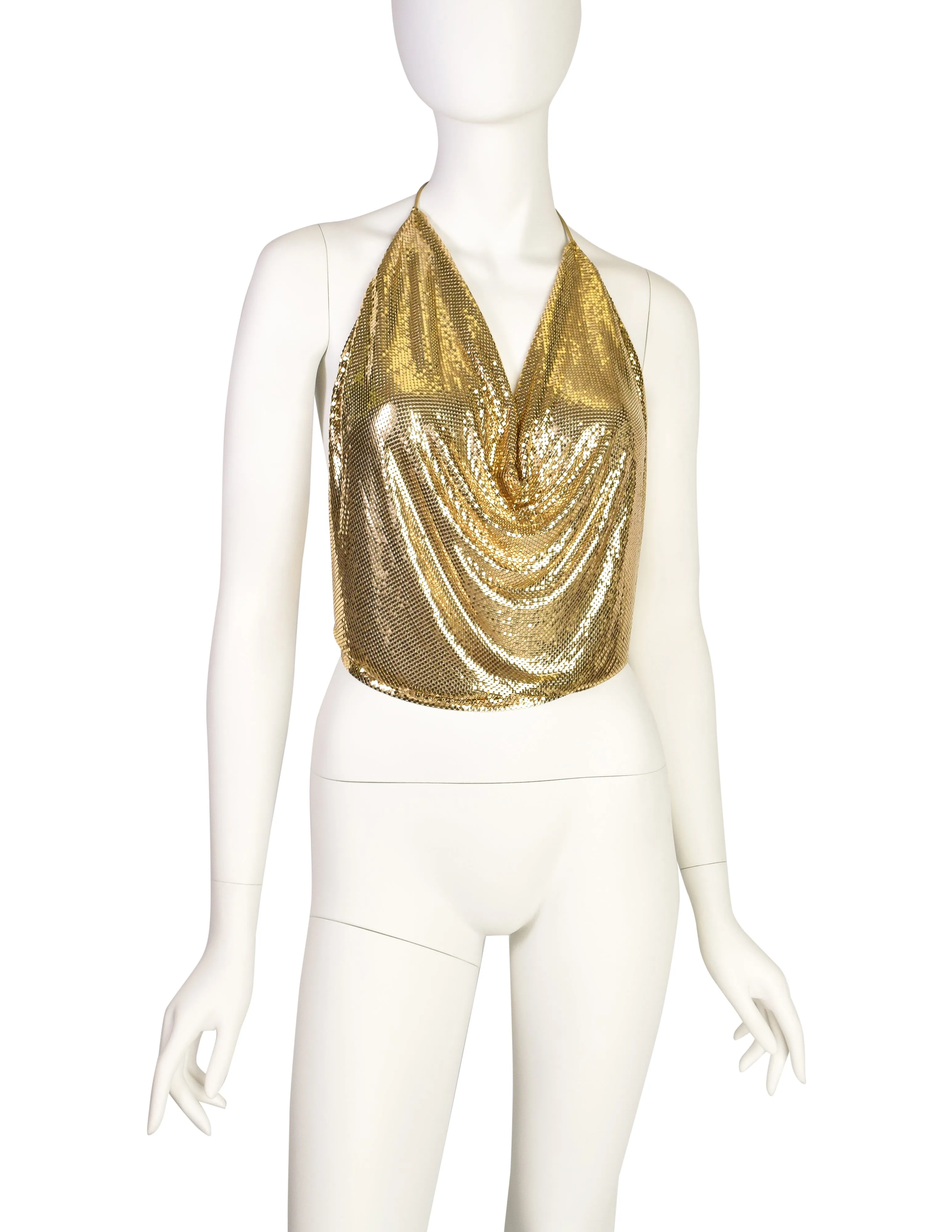 Whiting & Davis Vintage Gold Metal Mesh Halter Top