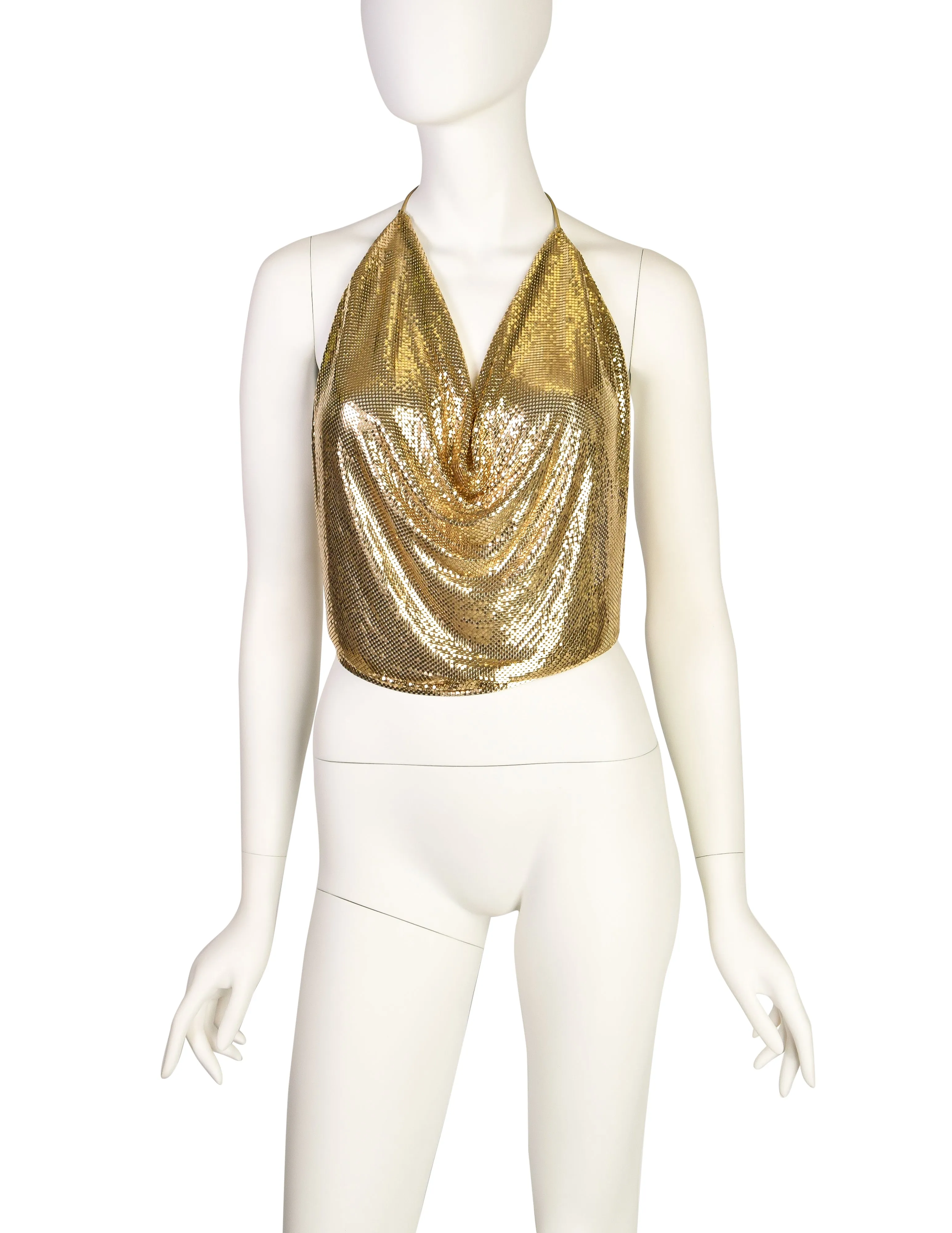 Whiting & Davis Vintage Gold Metal Mesh Halter Top