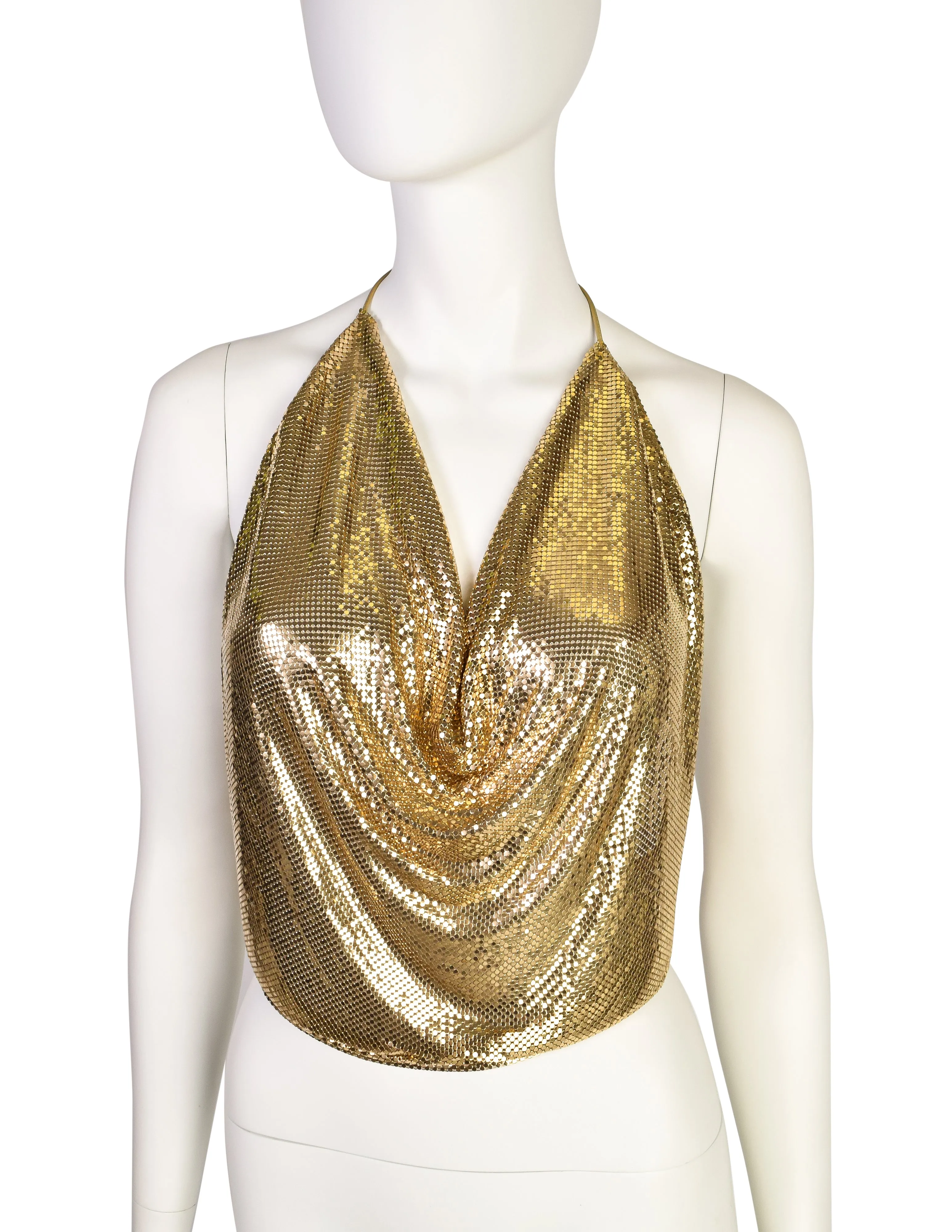 Whiting & Davis Vintage Gold Metal Mesh Halter Top