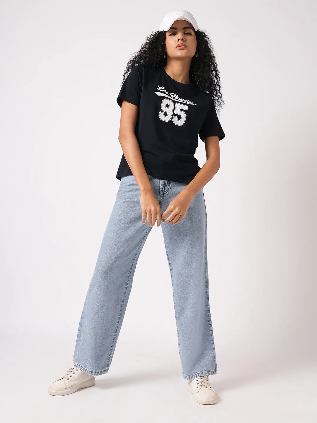 Women Light Blue High-Rise Wide Leg Jeans