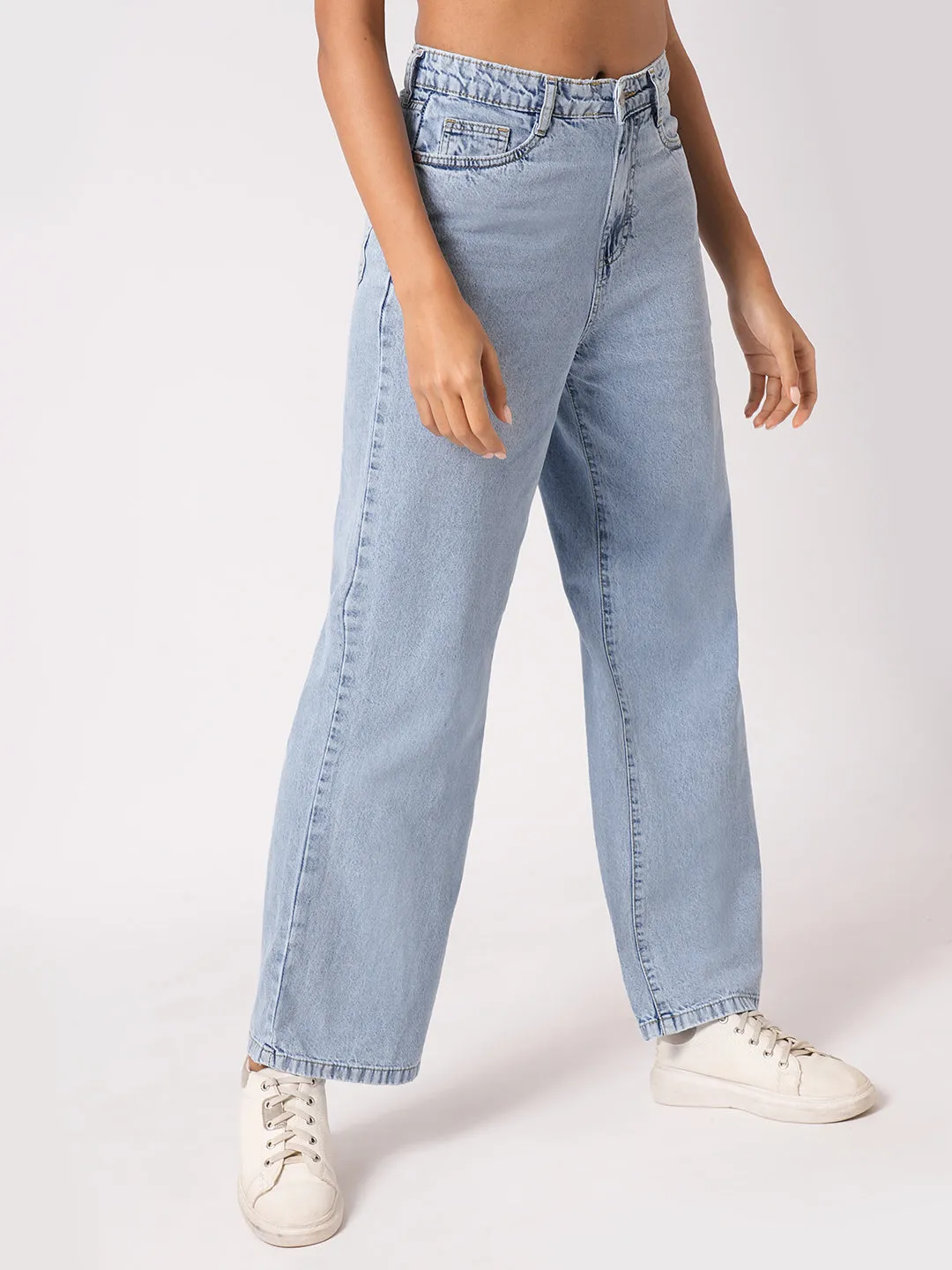 Women Light Blue High-Rise Wide Leg Jeans