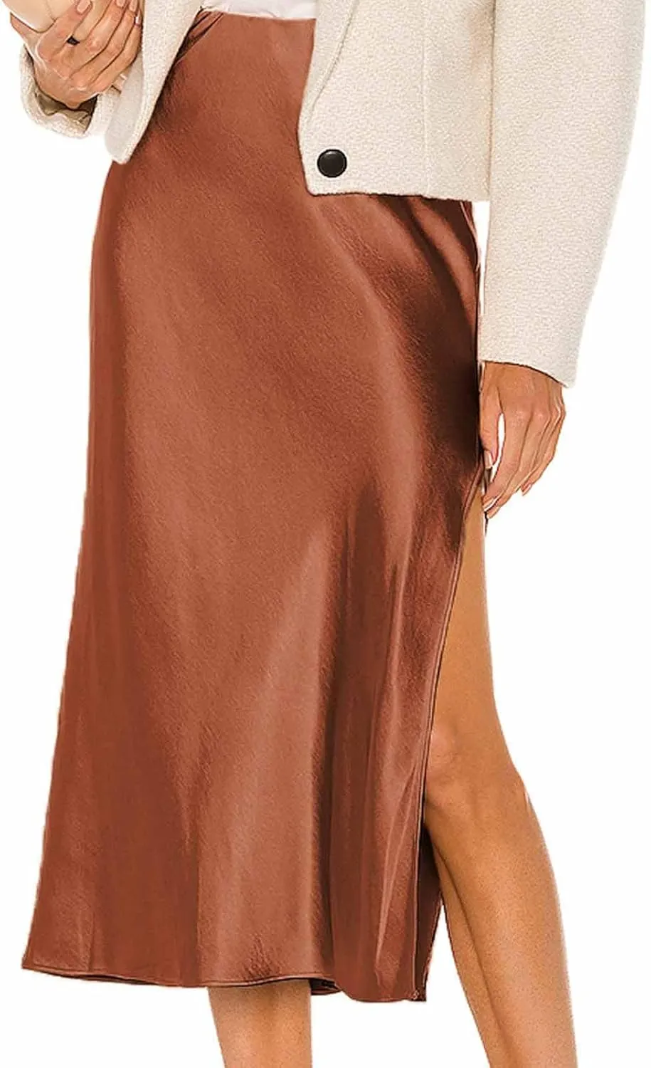 Womens Satin Silk High Waist Long Skirt Sexy Side Slit Elegant Maxi Skirts Cocktail Party Work Casual A Line Skirts