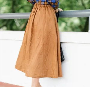 Women's Skirts Summer Linen Skirt Elastic Waist