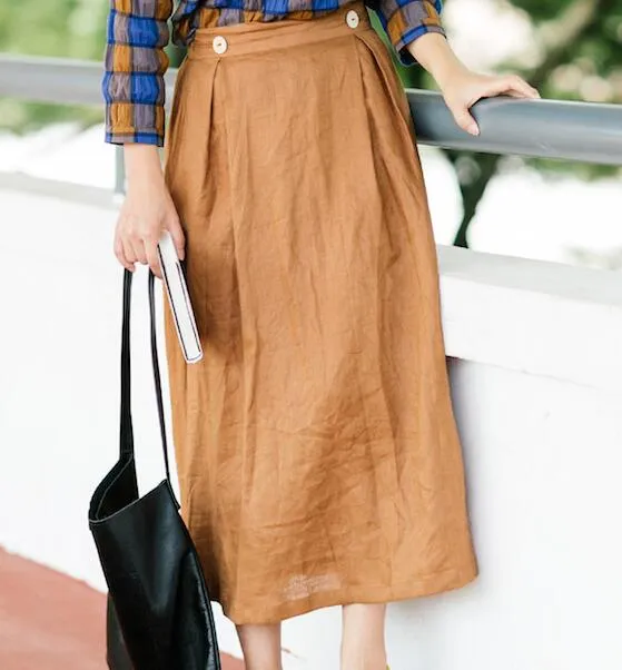 Women's Skirts Summer Linen Skirt Elastic Waist