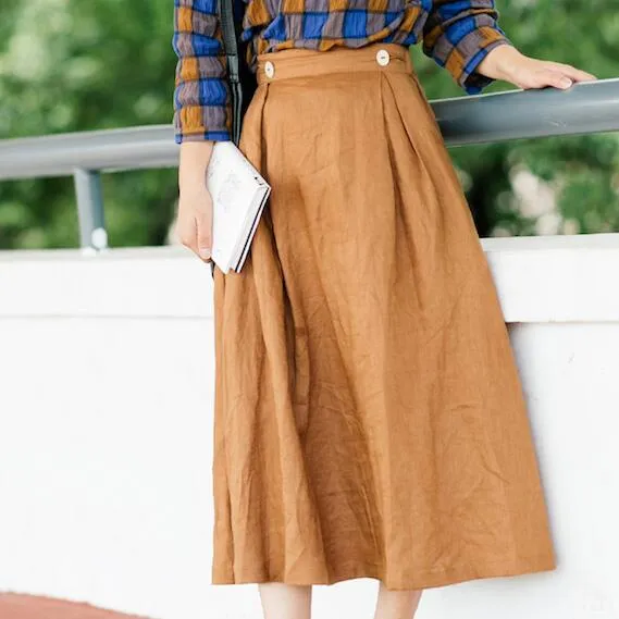 Women's Skirts Summer Linen Skirt Elastic Waist