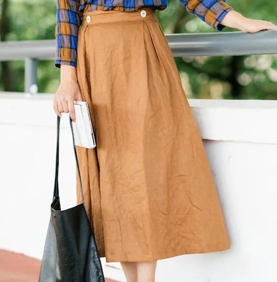 Women's Skirts Summer Linen Skirt Elastic Waist