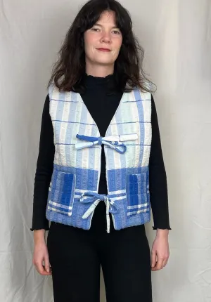 Zoe Handmade Blue Striped Tie Front Quilted Vest Gilet - Up To Size 16