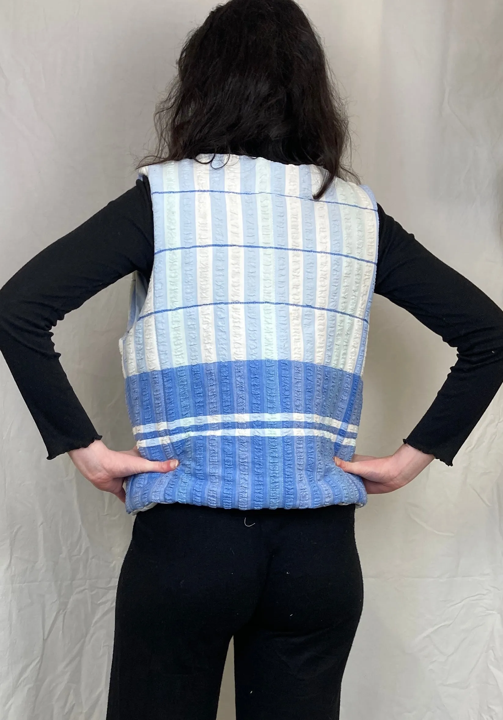 Zoe Handmade Blue Striped Tie Front Quilted Vest Gilet - Up To Size 16