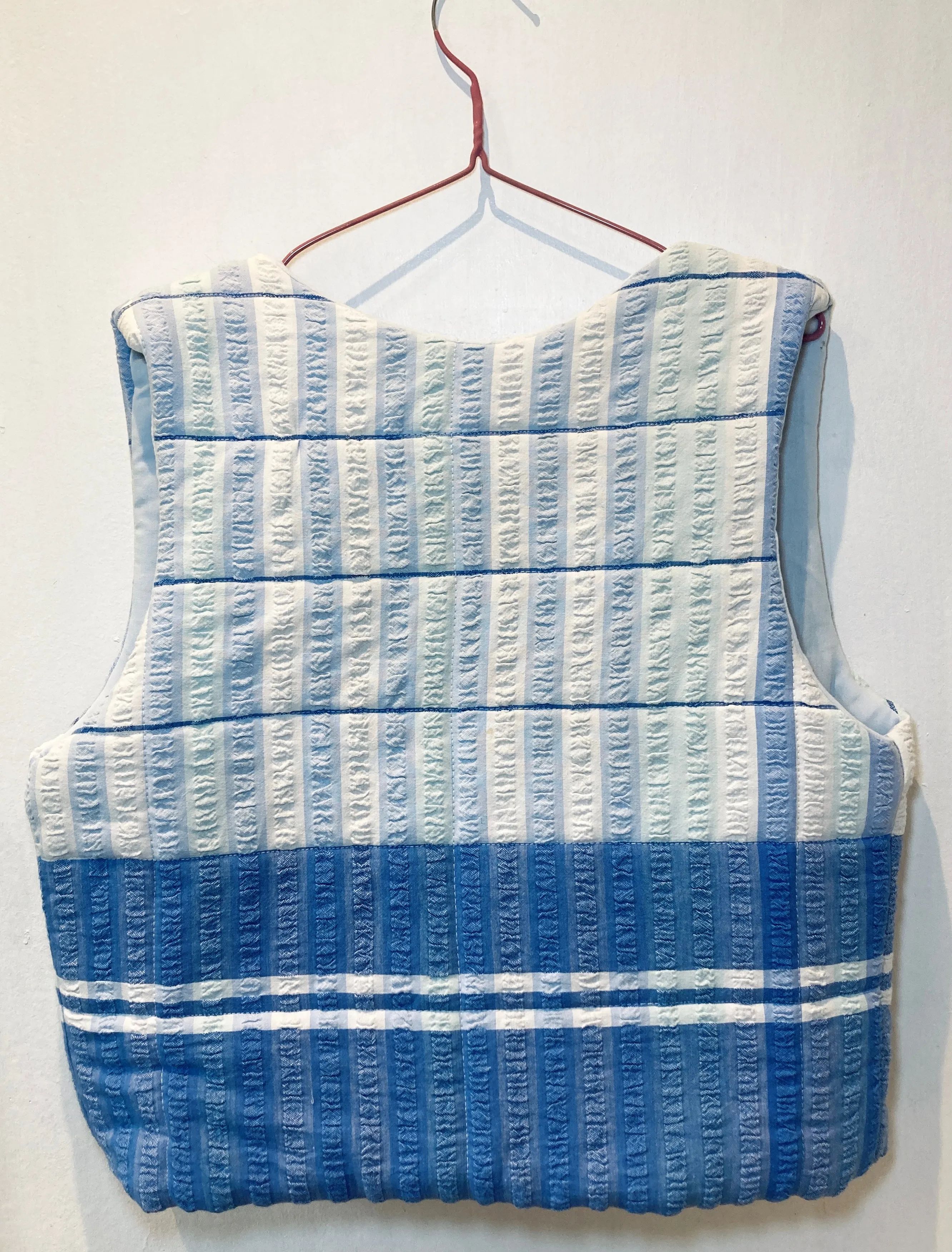 Zoe Handmade Blue Striped Tie Front Quilted Vest Gilet - Up To Size 16
