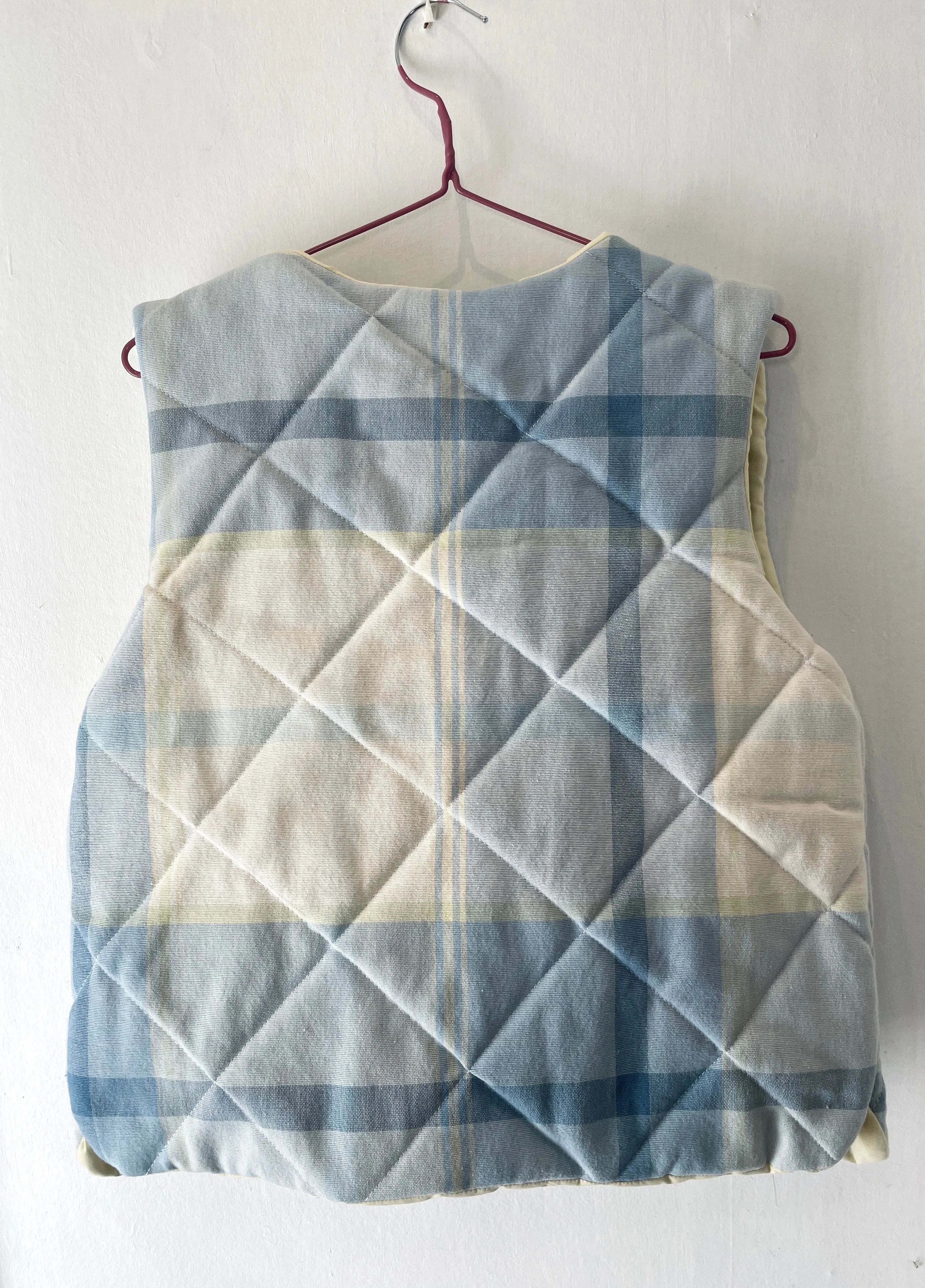 Zoe Handmade Pale Blue Checked Tie Front Quilted Vest Gilet - Up To Size 14